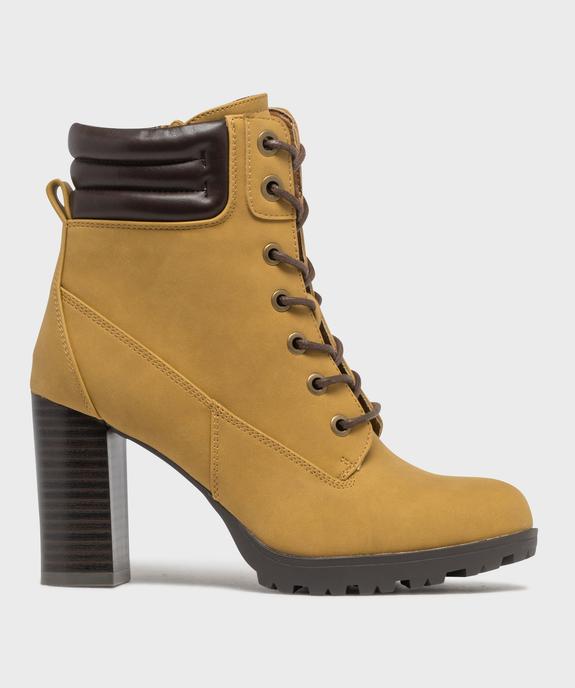 Bottines femme à talon haut avec col matelassé à zip et à lacets ronds cirés vue1 - GEMO(URBAIN) - GEMO
