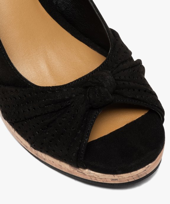 Sandales femme à talon compensé et dessus drapé en cuir vue6 - GEMO(URBAIN) - GEMO