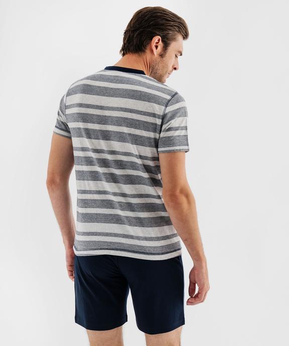 Pyjashort avec haut rayé et bas uni homme vue10 - GEMO 4G HOMME - GEMO