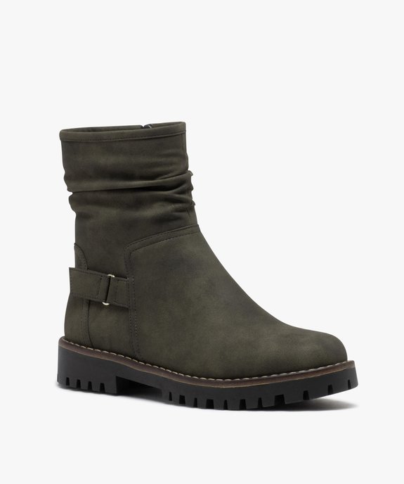 Boots femme à talon plat dessus uni avec col plissé vue3 - GEMO (CASUAL) - GEMO