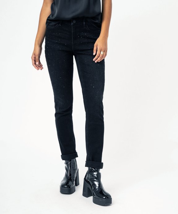 Jean slim taille normal à strass femme vue1 - GEMO(FEMME PAP) - GEMO