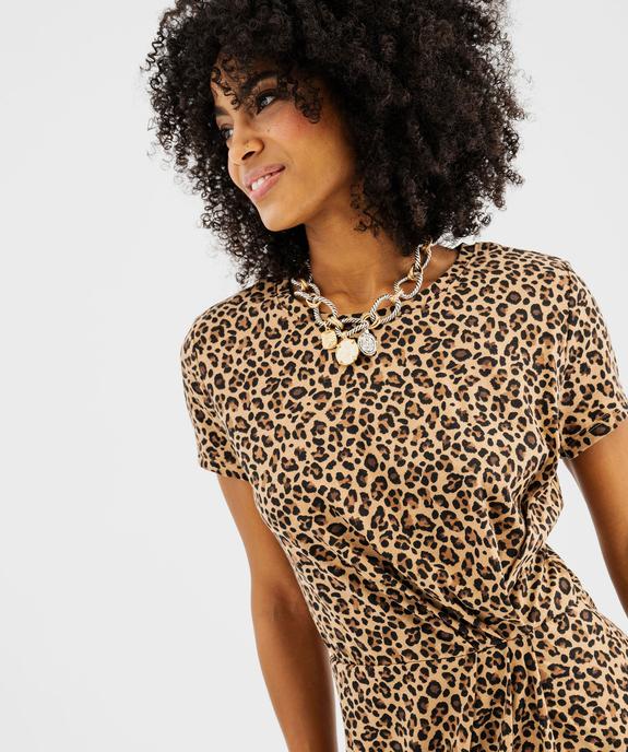 Robe longue manches courtes en maille imprimée léopard femme vue4 - GEMO(FEMME PAP) - GEMO