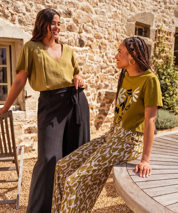 Pantalon ample et fluide en maille froissée imprimée femme vue7 - GEMO(FEMME PAP) - GEMO