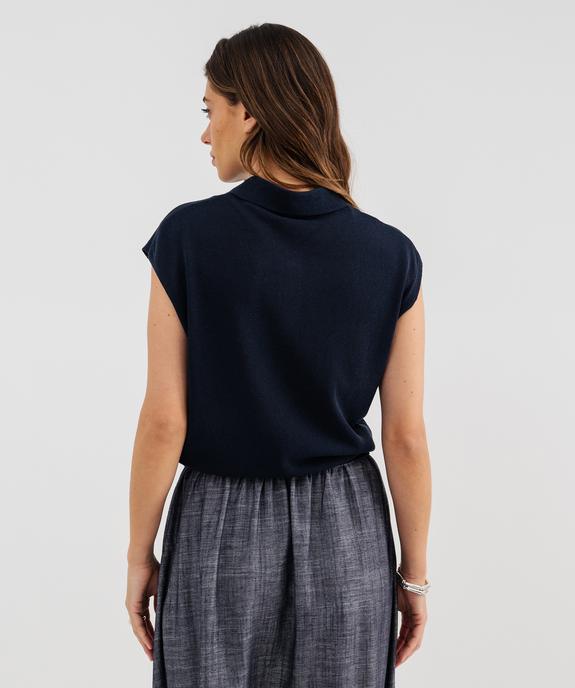 Pull sans manches à col polo en maille fine femme - LuluCastagnette vue3 - LULUCASTAGNETTE - GEMO
