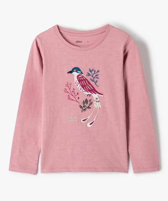 Tee-shirt fille à manches longues et broderies vue1 - GEMO (ENFANT) - GEMO