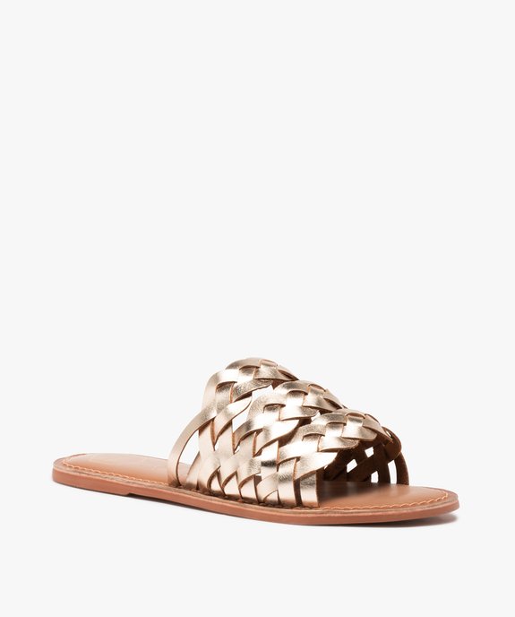Mules femme à talon plat dessus cuir tressé - Tanéo Coupe spéciale pied large vue2 - TANEO - GEMO