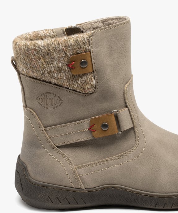 Boots femme fourrées confort avec col en maille et dessus uni - Softrelax vue6 - SOFTRELAX - GEMO