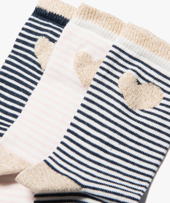 Chaussettes fille à rayures et paillettes tige haute (lot de 3) vue2 - GEMO (ENFANT) - GEMO