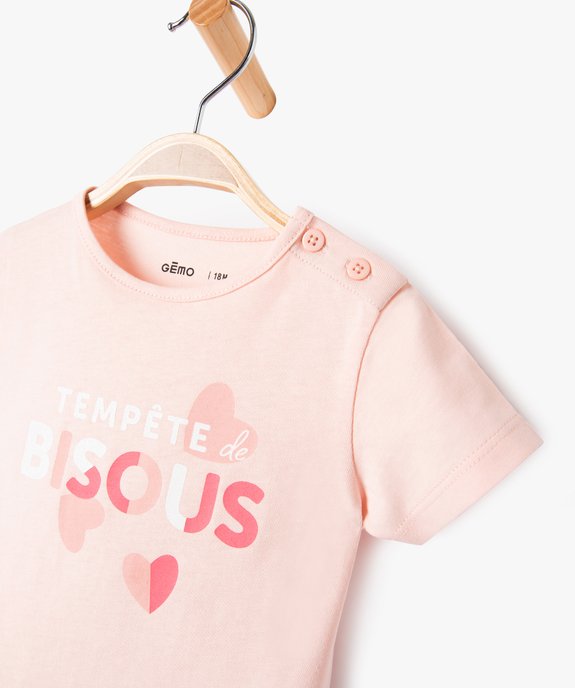 Tee-shirt bébé fille en coton à manches courtes et motif pailleté vue2 - PREMIER PRIX BY GEMO - GEMO