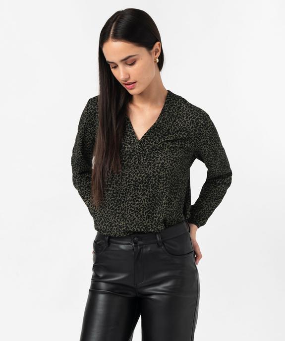 Tee-shirt à manches longues et col V en maille texturée femme vue1 - GEMO 4G FEMME - GEMO
