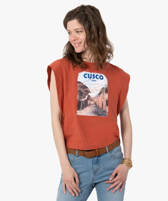 Tee-shirt femme sans manches avec motif sur le buste vue1 - GEMO(FEMME PAP) - GEMO