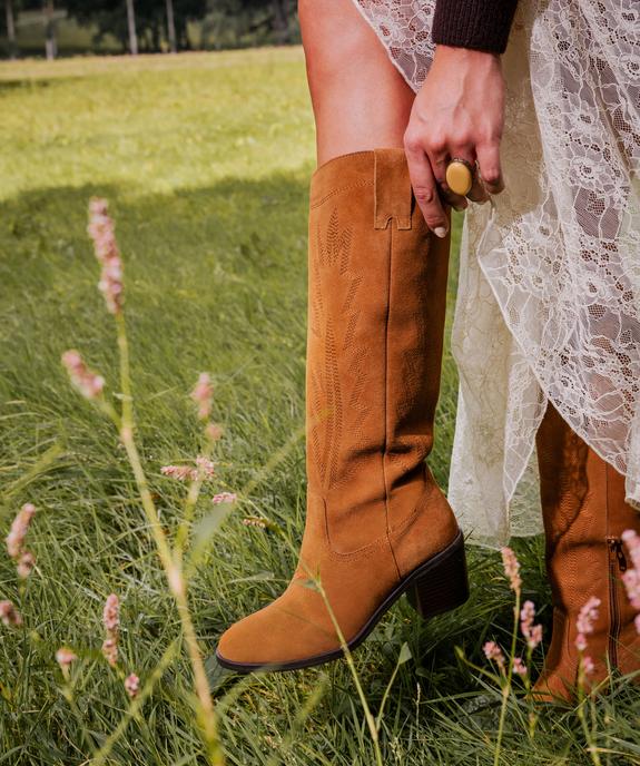 Bottes dessus cuir velours esprit Santiag femme - Tanéo vue1 - TANEO - GEMO