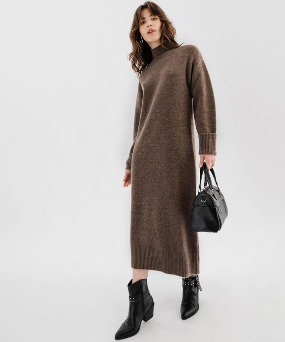 Robe pull longue à col montant en laine femme vue1 - GEMO(FEMME PAP) - GEMO