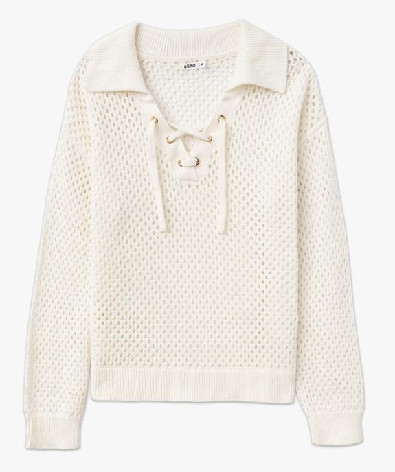 Pull en maille ajourée avec col à lacets femme vue4 - GEMO(FEMME PAP) - GEMO