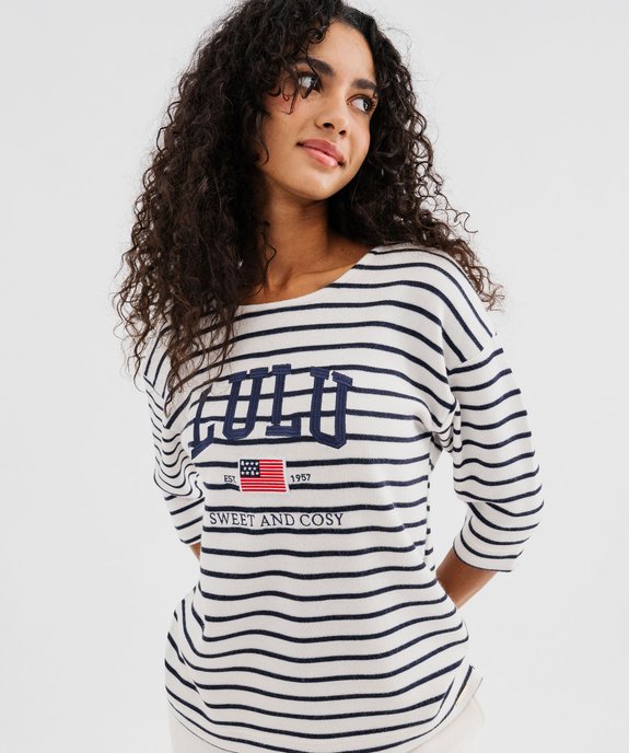 Pyjama en maille avec haut rayé femme - LuluCastagnette vue3 - LULUCASTAGNETTE - GEMO