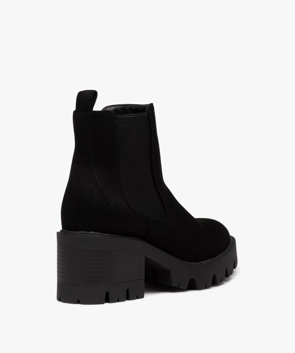 Boots femme à talon large en suédine unie avec semelle crantée  vue4 - GEMO 4G FEMME - GEMO