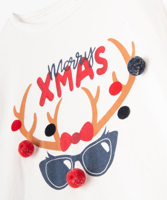 Tee-shirt de Noël fille à manches courtes et pompons vue2 - GEMO (ENFANT) - GEMO