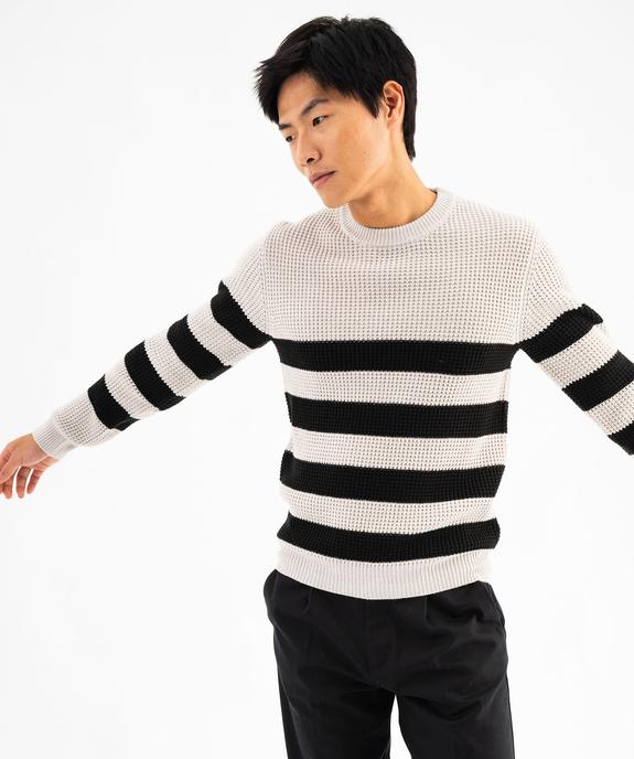 Pull rayé en grosse maille homme vue1 - GEMO (HOMME) - GEMO