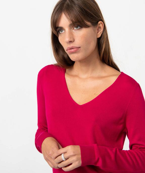 Pull femme en maille fine à col V vue2 - GEMO 4G FEMME - GEMO