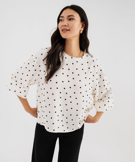 Blouse manches 3/4 en maille fluide à pois femme  vue1 - GEMO 4G FEMME - GEMO