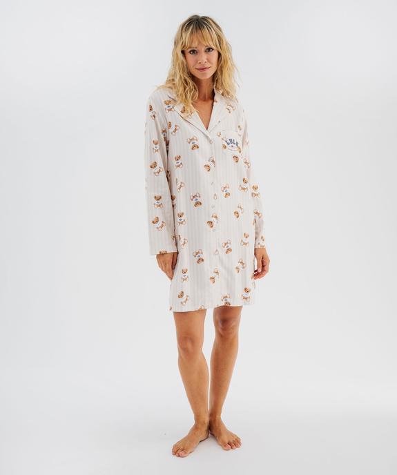 Chemise de nuit liquette à motifs oursons femme - LuluCastagnette vue1 - LULUCASTAGNETTE - GEMO