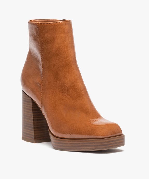 Boots femme vernies à talon haut avec bout carré  vue2 - GEMO(URBAIN) - GEMO