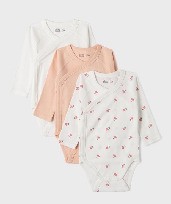 Bodies manches longues fermeture devant bébé fille (lot de 3) vue1 - GEMO 4G BEBE - GEMO