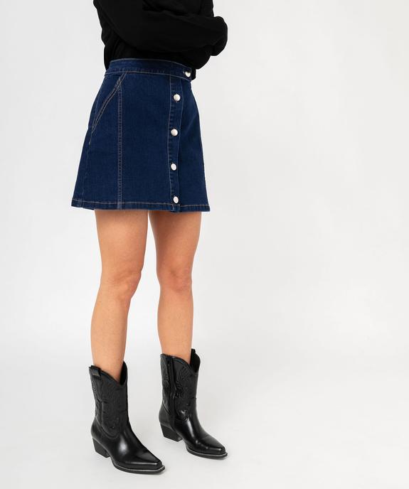 Jupe en jean brut coupe trapèze à boutons femme vue1 - GEMO 4G FEMME - GEMO