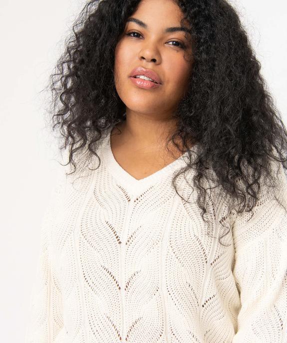 Pull femme grande taille en maille ajourée fantaisie et col V vue3 - GEMO (G TAILLE) - GEMO