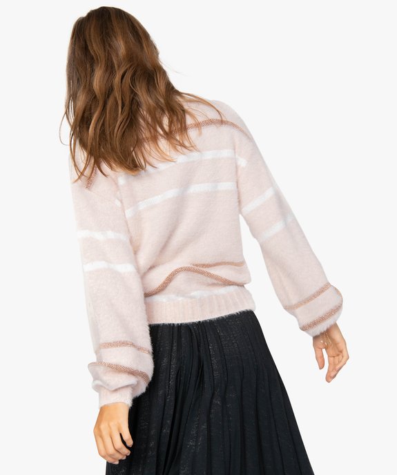 Pull femme en maille poilue avec rayures pailletées vue3 - GEMO(FEMME PAP) - GEMO