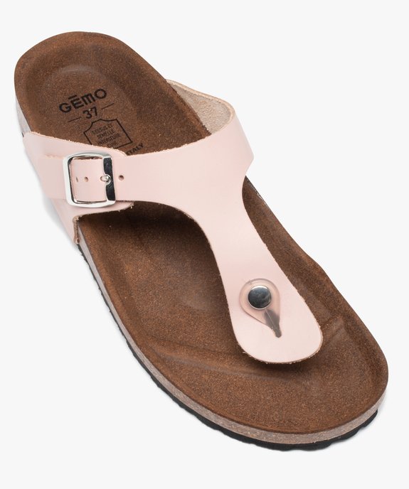 Mules femme à talon plat et bride entre-doigts en cuir vue5 - GEMO (CASUAL) - GEMO