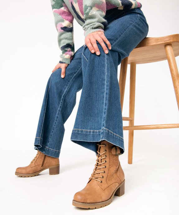 Boots femme à talon carré dessus uni avec motifs végétaux vue1 - GEMO(URBAIN) - GEMO