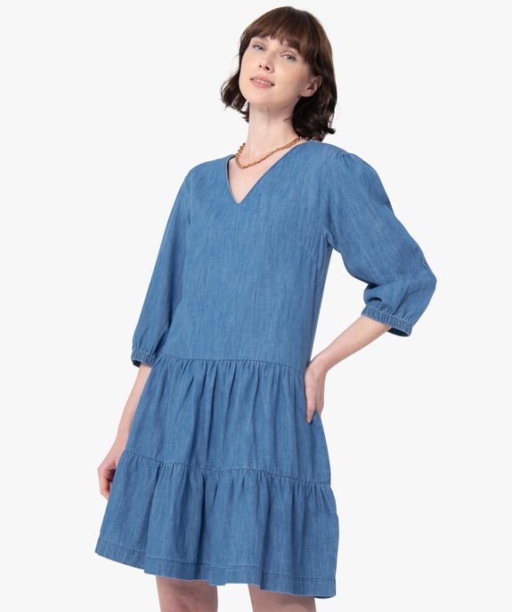 Robe femme en jean à manches longues vue1 - GEMO(FEMME PAP) - GEMO