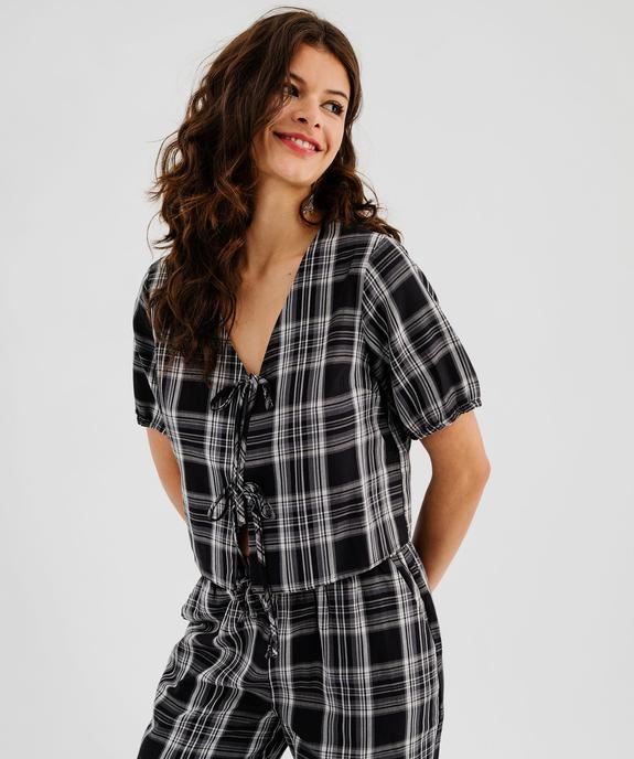 Blouse manches courtes bouffantes avec liens à nouer femme vue5 - GEMO(FEMME PAP) - GEMO
