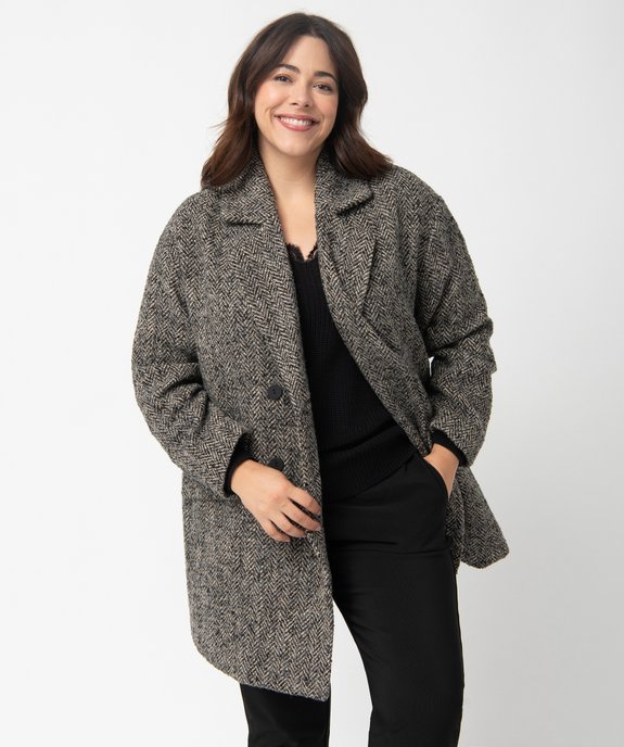 Manteau femme grande taille mi-long à chevrons vue1 - GEMO (G TAILLE) - GEMO