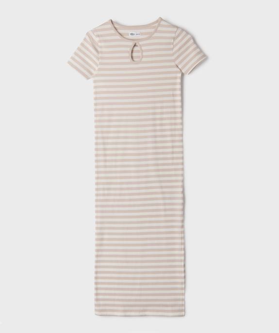 Robe tee-shirt longue en maille côtelée rayée fille vue2 - GEMO 4G FILLE - GEMO