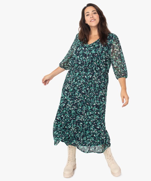 Robe femme grande taille longue imprimée à manches 3/4 vue1 - GEMO (G TAILLE) - GEMO