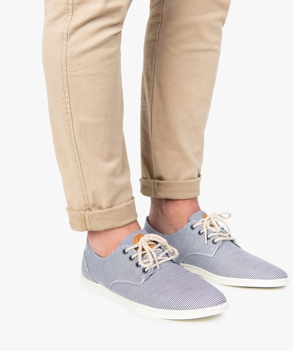 Baskets homme tige basse en toile avec lacets en corde Dessus rayé vue1 - GEMO (CASUAL) - GEMO