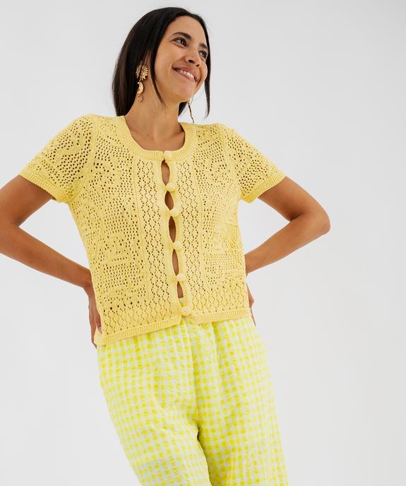 Gilet manches courtes en tricot ajouré femme vue2 - GEMO 4G FEMME - GEMO