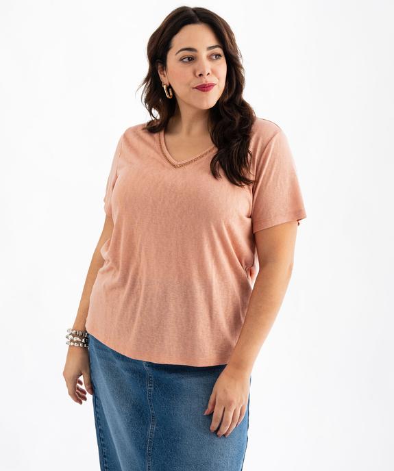 Tee-shirt manches courtes pailleté à col V femme grande taille vue4 - GEMO (G TAILLE) - GEMO