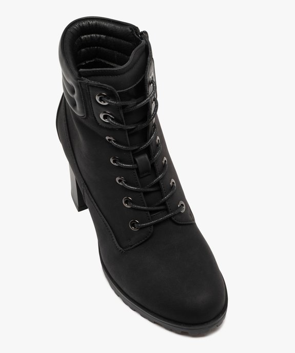 Bottines femme à talon haut avec col matelassé à zip et à lacets ronds cirés vue6 - GEMO(URBAIN) - GEMO