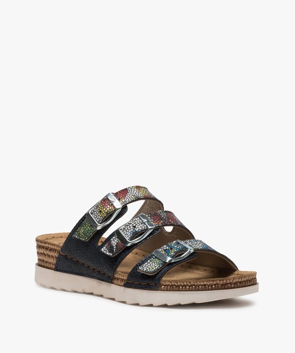 Sandales confort femme mules à talon compensé colorées vue2 - GEMO (CONFORT) - GEMO