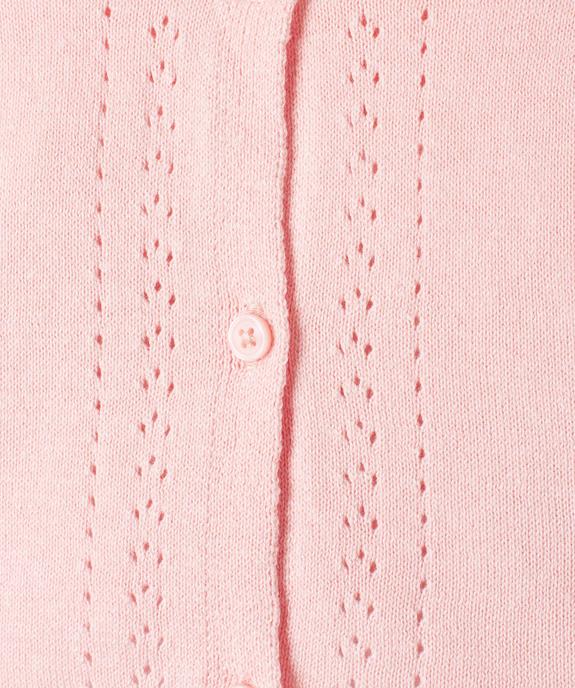 Gilet court avec détails ajourés bébé fille vue2 - GEMO(BEBE DEBT) - GEMO