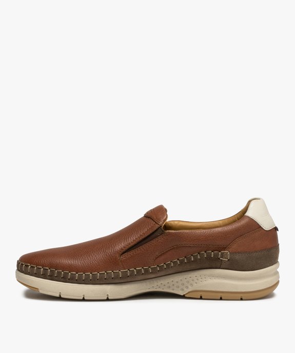 Mocassins homme unis dessus et intérieur cuir - Tanéo vue3 - TANEO - GEMO