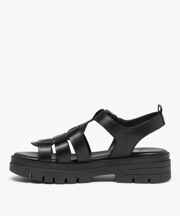 Sandales femme à semelle crantée et brides en cuir vue3 - GEMO (CASUAL) - GEMO