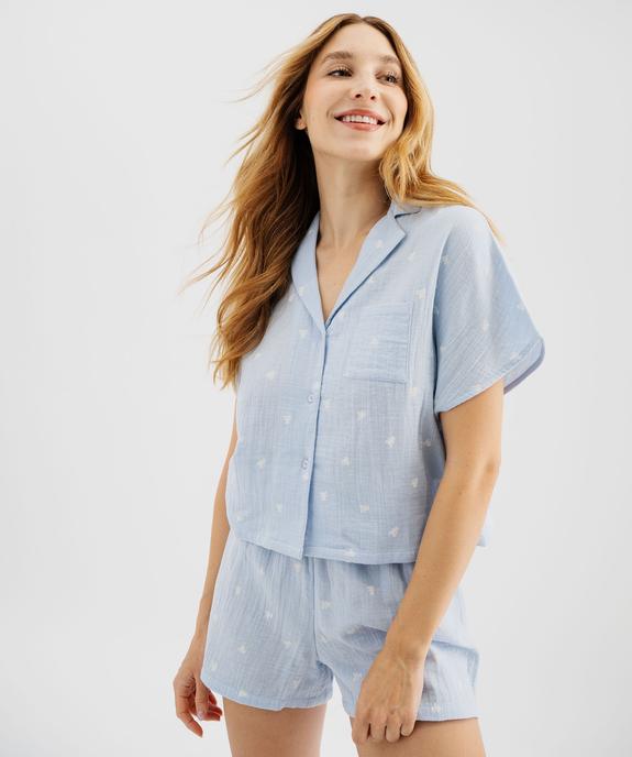 Pyjashort en double gaze de coton imprimée femme - LuluCastagnette vue1 - LULUCASTAGNETTE - GEMO