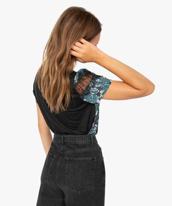 Tee-shirt femme à motifs fleuris et épaules en dentelle vue3 - GEMO(FEMME PAP) - GEMO