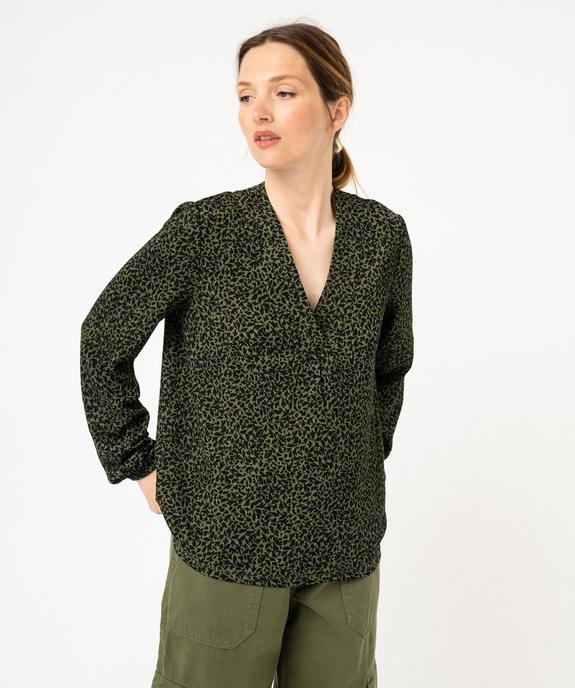 Tee-shirt à manches longues et col V en maille texturée femme vue2 - GEMO 4G FEMME - GEMO