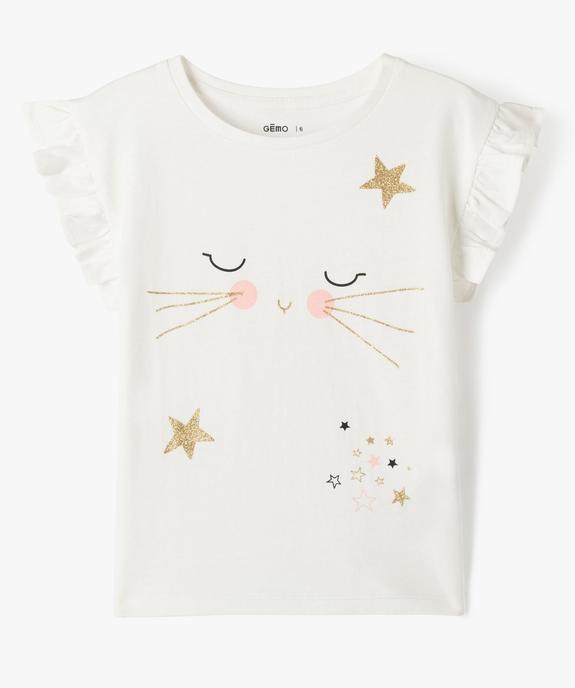 Tee-shirt sans manches avec motif chat et paillettes fille vue2 - GEMO 4G FILLE - GEMO