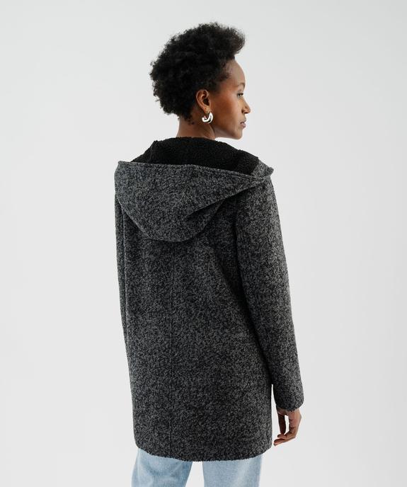 Manteau droit zippé en laine à capuche fourrée femme vue3 - GEMO(FEMME PAP) - GEMO